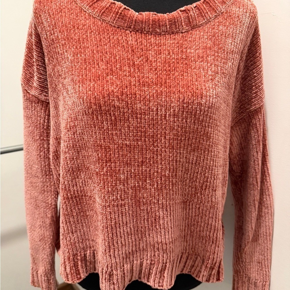 Aerie Women Terracotta Orange Chenille Knit Crewneck Oversized Sweater Small - Picture 4 of 9